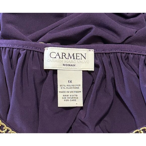 Carmen Marc Valvo Woman Blouse 1X Purple Chain Neckline Top Cold Shoulder Draped - Picture 4 of 7